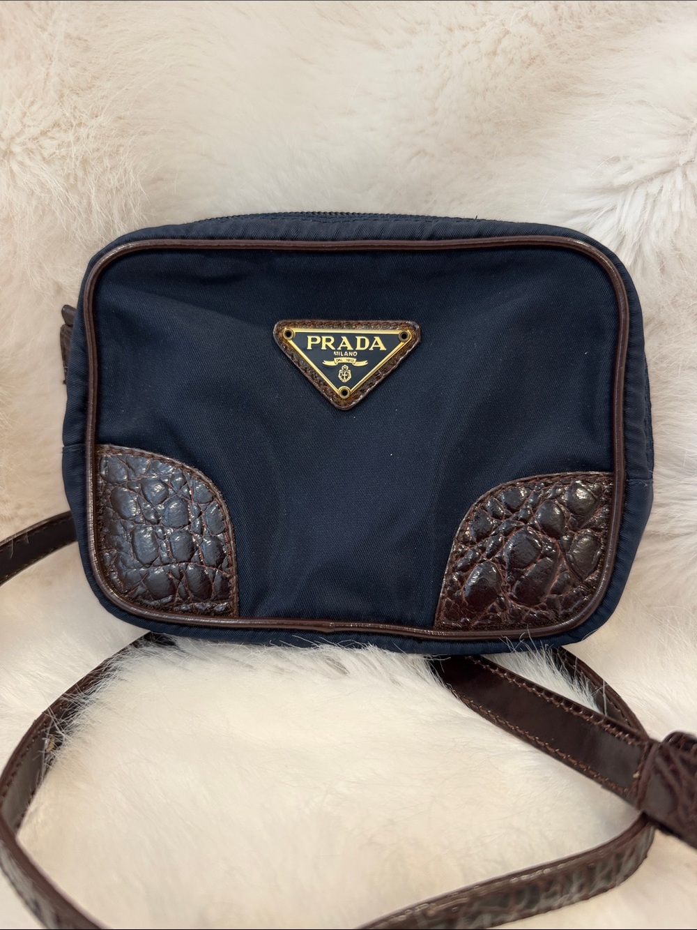 PRADA Navy and Brown bum waist bag authentic!!!